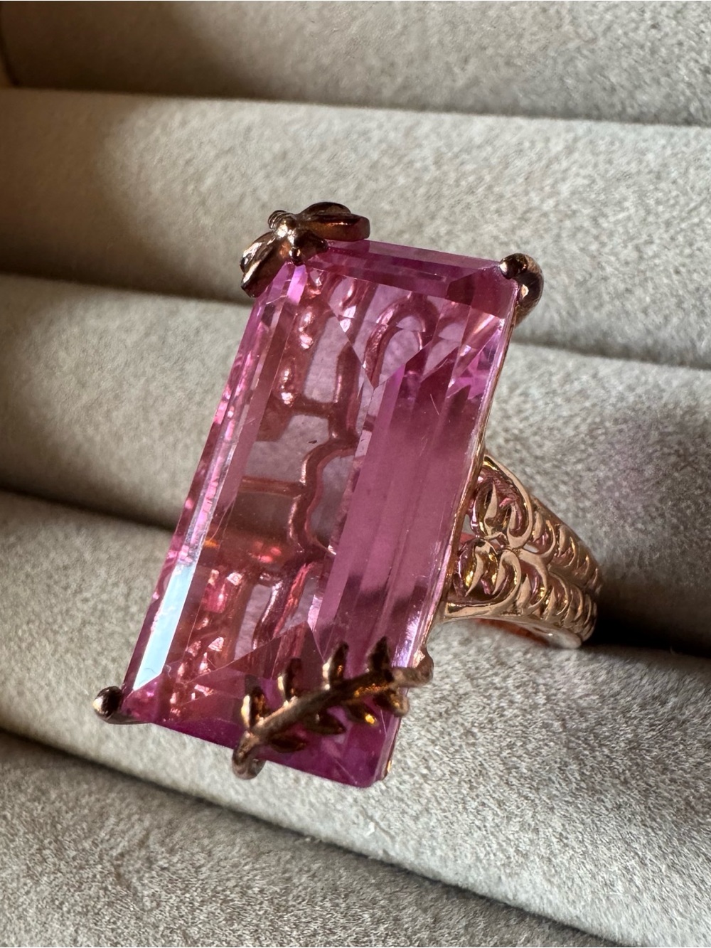 D’Joy 925 Sterling Silver Pink Gemstone Statement Ring Size 10